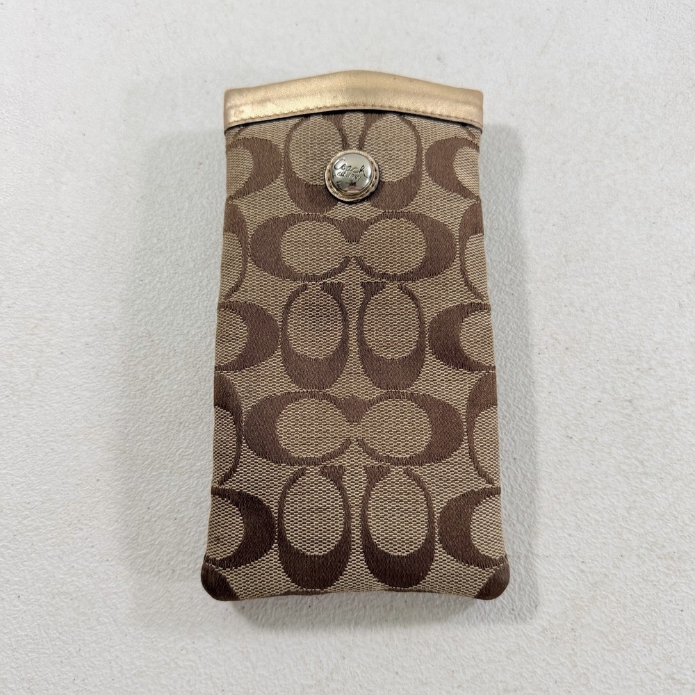 Coach Signature Canvas Leather Soft Eyeglasses Sunglasses Case Gold Squeeze Top